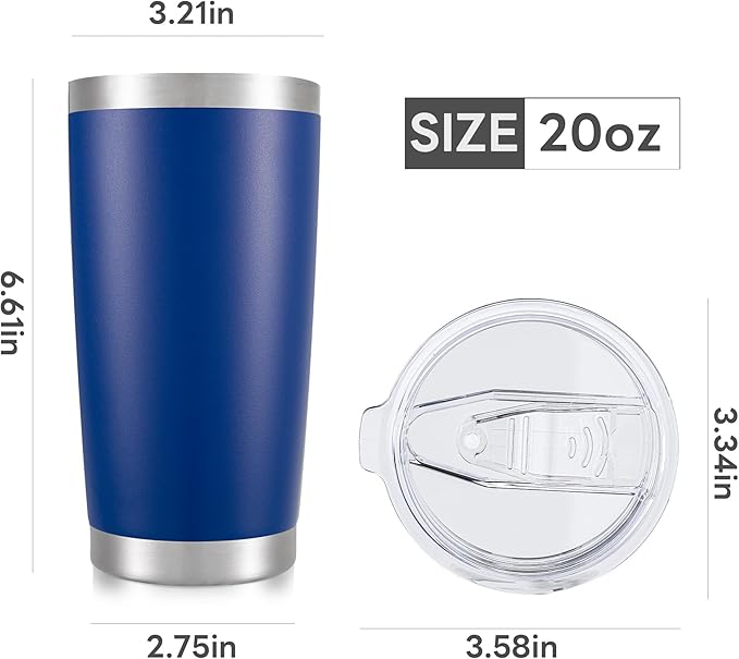 20 oz Tumbler with Lid Stainless Steel Insulated Tumblers Bulk Double Wall Vacuum Cups Powder Coated Travel Mug Keep Drinks Cold and Hot, Blue, 4 Pack