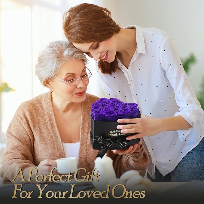 16 Preserved Flowers Rose Birthday Gifts for Women Her Mom Wife Girlfriend Grandma on Valentines Mothers Day Christmas Anniversary Romantic(Purple) - Bloomnest