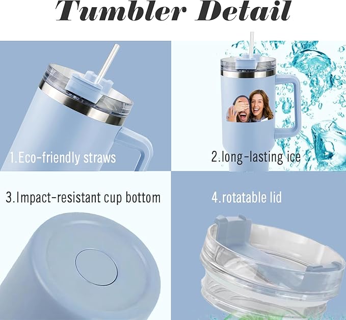 ThermoThrill Ships Next Day, Personalized 40 Oz Tumbler with Handle and Straw Custom Tumbler with Text Stainless Steel Mug Birthday Gifts for Women - Bloomnest