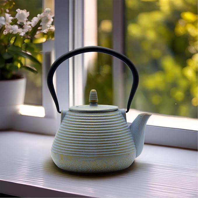 Teapot with Stainless Steel Infuser for Loose Tea, Cast Iron Tea Kettle for Stovetop Safe, Cast Iron Teapot Coated with Enameled Interior(33.8oz/1000ml) - Bloomnest
