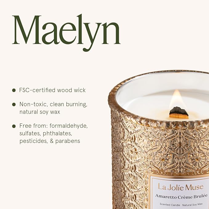 LA JOLIE MUSE Fall Candle | Amaretto Crème Brûlée – Almond Liqueur, Dry Fruit & Caramel | 19 oz Wooden Wick Candle | 90 Hours Clean Burn | Luxury Candles for Self-Care & Gifting - Bloomnest