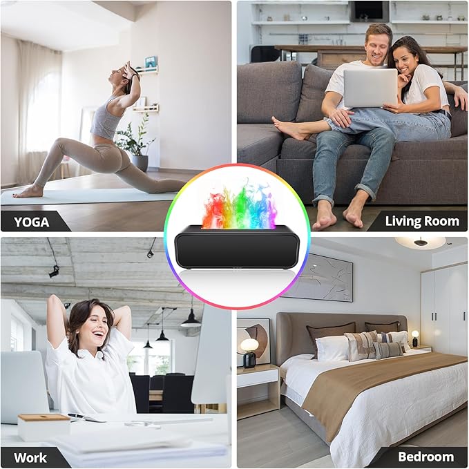 Essential Oil Diffuser, 250ml Flame Oil Diffuser - Aromatherapy Humidifier, Sound Activated Flame Effect, Rainbow Flame, Music Sync, Remote Control - Perfect for Bedroom Home Office Yoga (Black) - Bloomnest
