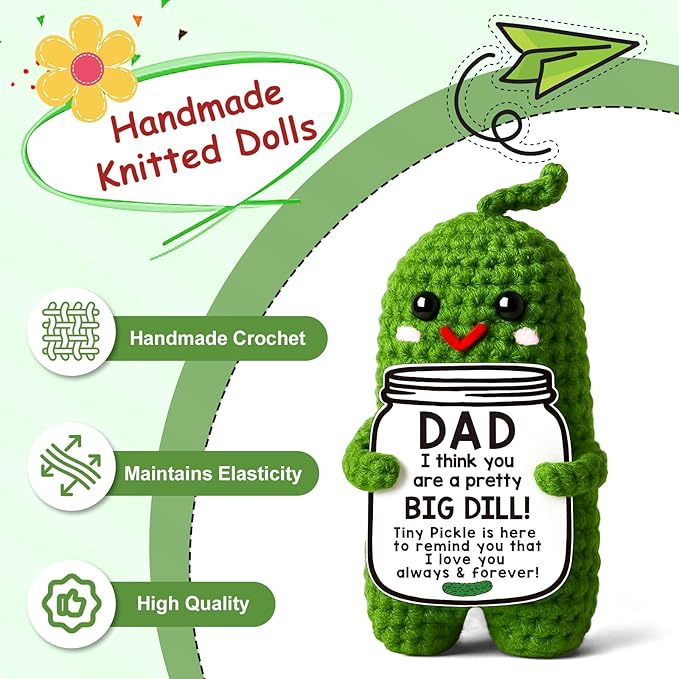 MAMAGIFTREE Valentines Dad Gifts from Daughter or Son,Handmade Crochet Pickle Birthday Gifts for Dad -I Love Best Daddy Ever Gift Thank You Daddy Funny Emotional Care Desk Decor
