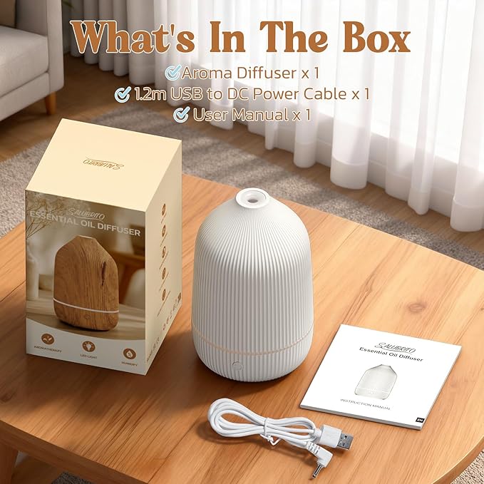 Essential Oil Diffuser, 100ml Aromatherapy Diffuser, Mini Ultrasonic Diffuser for Essential Oil, Home, Office, Cool Mist Humidifier with 7 Led Light, Auto Shut-Off, White - Bloomnest