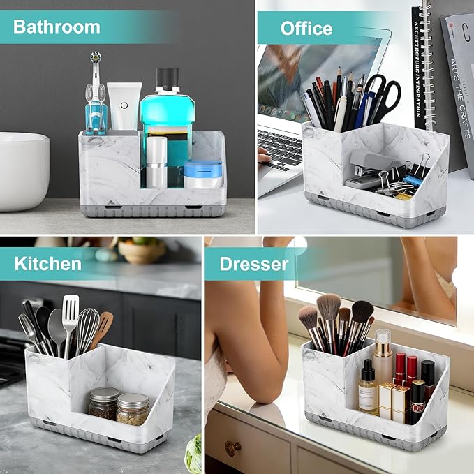 Toothbrush Holders for Bathroom Countertop, Kids Electric Toothbrush and Toothpaste Holder, Bathroom Accessories Vanity Organizer, Bathroom Organizers and Storage (Grey Marble Grain) - Bloomnest