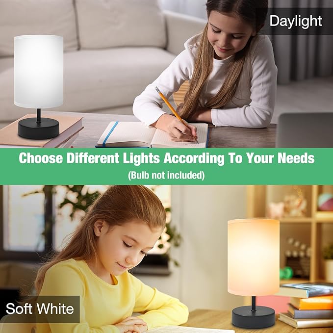 Small Lamp for Bedroom, Bedside Lamps for Night Stands, Mini Minimalist Table Lamp with Round Gray Fabric Shade, 9 Inch Desk Reading Lamp for Dorm Room Living Room Office Room, 2 Pack - Bloomnest