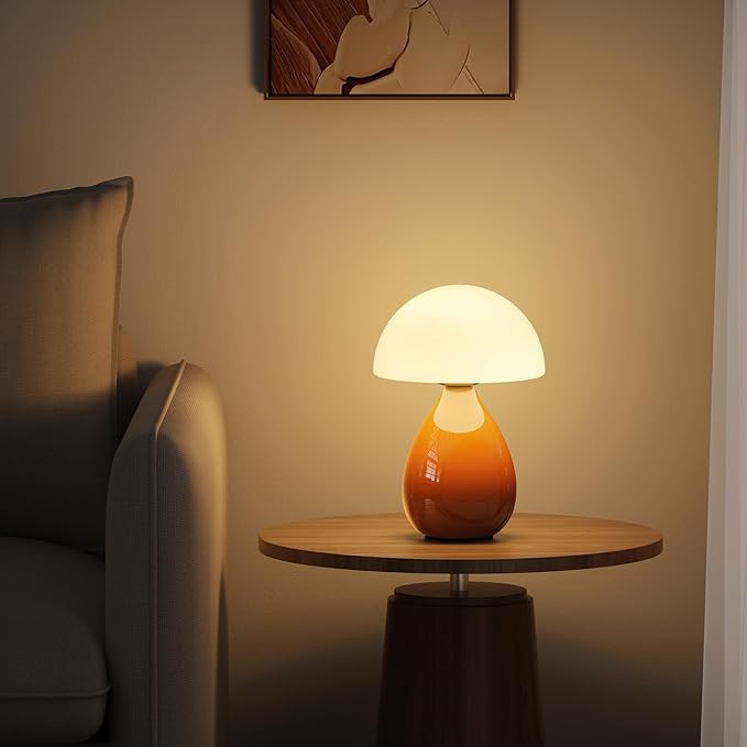 Mushroom Lamp, Mini Modern Lamp Small Vintage Table Bedside Nightstand Light, Small Light Dimmable for Bedroom, Living Room, Ceramic Base Glass Home Decor for Woman Children Gifts - Bloomnest