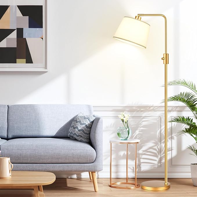 【Upgraded】 Dimmable Floor Lamp, 1000 Lumens LED Edison Bulb Included, Arc Floor Lamps for Living Room Modern Standing Lamp with Shade, Tall Lamps for Living Room Bedroom Office Dining Room - Gold - Bloomnest
