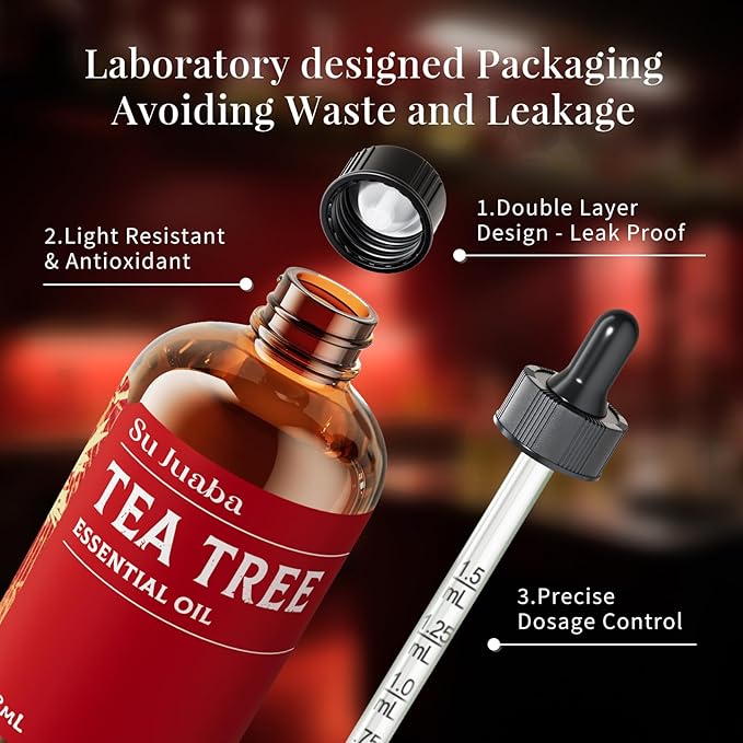 SU JUABA 4 Fl Oz Tea Tree Essential Oil, 100% Natural Aromatherapy Oil for Toenail, Skin, Face, Hair, Shampoo - 118ML Bloomnest