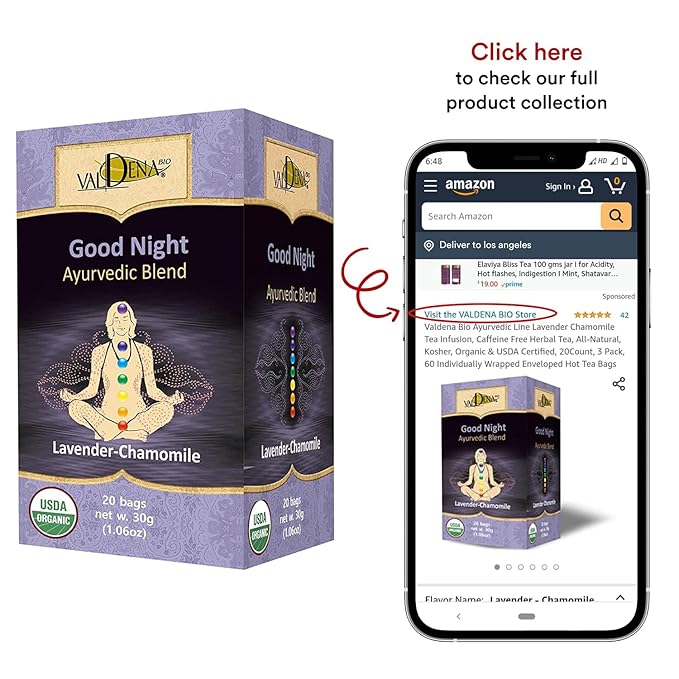 Valdena Bio Ayurvedic Lavender Chamomile Herbal Tea 20 Individually Wrapped Tea Bags (Pack of 3) Organic Caffeine Free Lavender Chamomile Blend USDA Organic Tea Calming Relaxing Sleep Support Herbal Infusion - Bloomnest