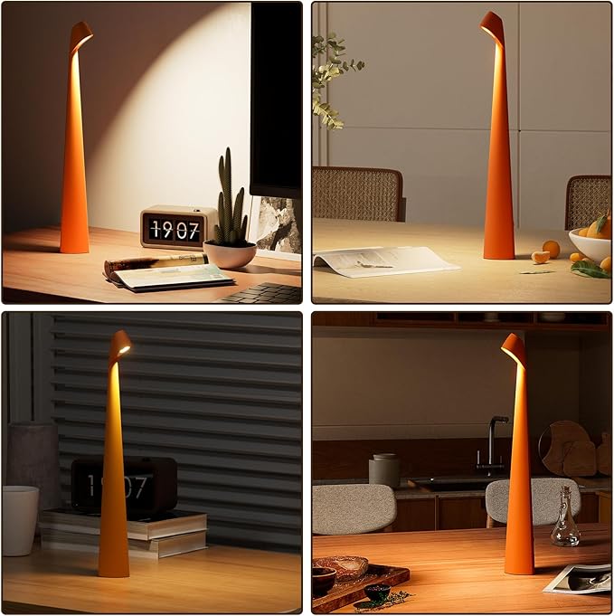 Portable Cordless LED Desk Lamp, Rechargeable Wireless Table Lamp, 3-Level Brightness, Patio & Bedside Night Light, Dining Room Ambient Reading Light (Orange) - Bloomnest