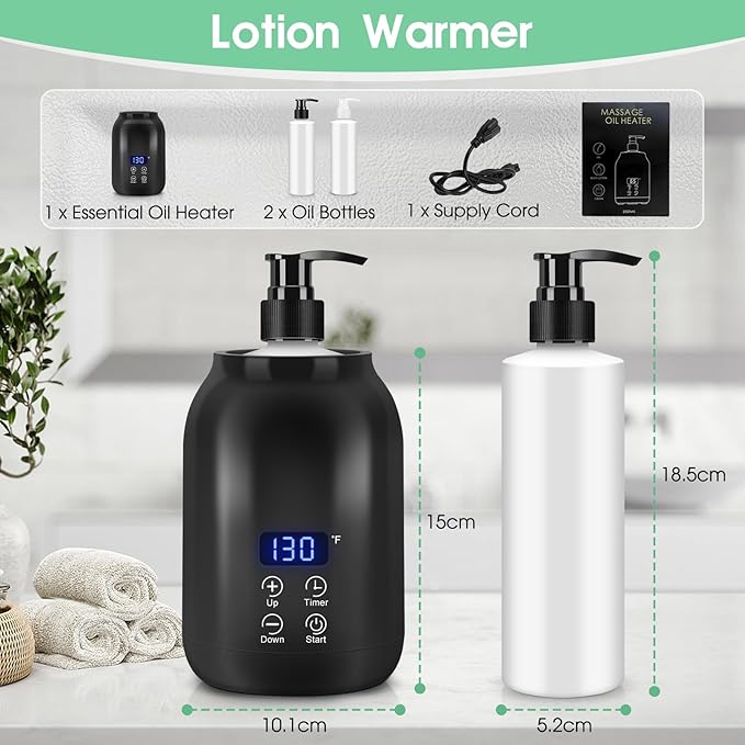 Gugxiom Massage Oil Warmer, LED Display Single Bottle Pro Massage Heater, Temperature Control Oil Heater for Massage with 2 Oil Bottle Dispenser, for Lotion Cream (US Plug) - Bloomnest
