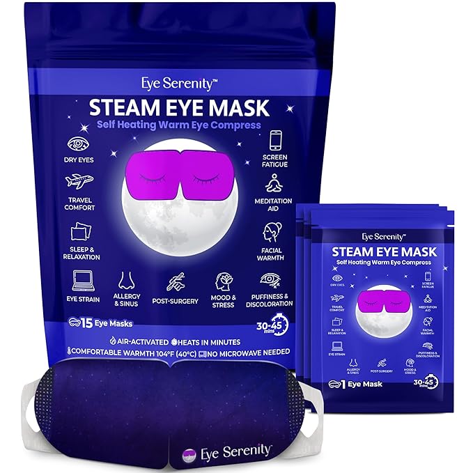 Steam Eye Mask, Self Heating Warm Compress for Dry Eyes I Heated Fast Relief for Stye, Puffy Sensitive Eyes - Moist Heat, Valentine's Day Gifts for Her and Him, Sleep, Travel & Relaxation Gifts - Bloomnest