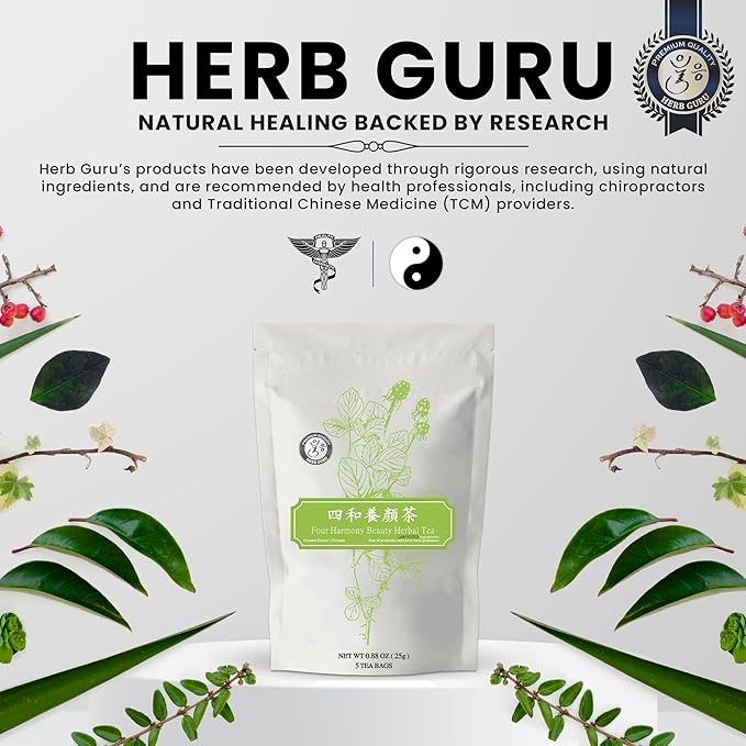 Herb Guru Four Harmony Beauty Herbal Tea Bags With Ginger, Honey, Orange Peel | Herbal Tea Blend For Beauty Balance And Relaxation Gifts | Premium Teas Infused With Nourishing Botanicals