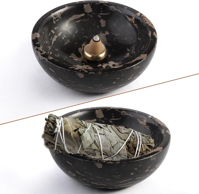 Koville Italian Natural Marble Incense Holder, Incense Holders for Sticks, Sturdy Incense Burner Ash Catcher, Ideal for Meditation, Relaxing, Easy to Clean(Nero Portoro) - Bloomnest