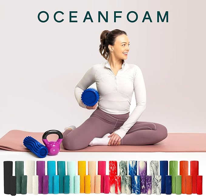 Oceanfoam Tidal Roller - Royal Blue - Muscle Massage Foam Roller for Back Pain & Stretching - Firm and Ergonomic Wide Wave Textured - Yoga, Athletics, & Wellness - Full Size, 20" x 5" - Bloomnest
