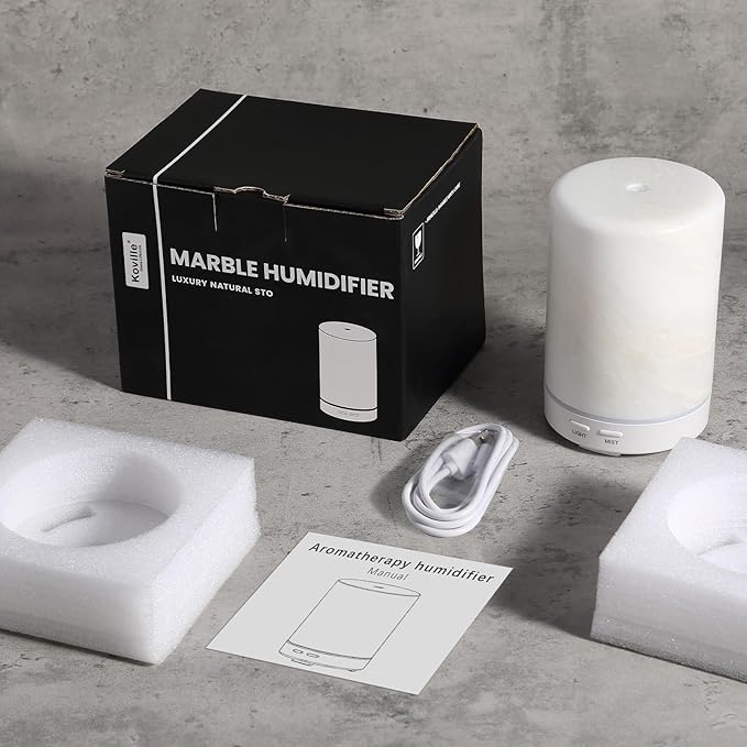 Koville White Marble Essential Oil Diffuser - Ultrasonic Aromatherapy & Humidifier with 2-Color LED Lights, 110ML Decorative Marble Aromatherapy Diffuser, Auto Shut-Off, Scent for Home, Office, Yoga - Bloomnest