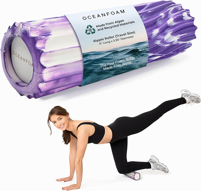 Oceanfoam Tidal Roller - Purple Marbled - Muscle Massage Foam Roller for Back Pain & Stretching - Firm and Ergonomic Wide Wave Textured - Yoga, Athletics, & Wellness - Full Size, 20" x 5" - Bloomnest