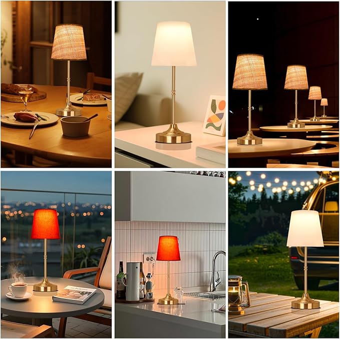 Portable Cordless Table Lamp 5200mAh Rechargeable Battery Powered Lighting, Three Color Dimmable Light, Fabric Shade Desk Lamp for Dining Room, Bedroom, Bedside, Bar, Night Light, Balcony - Bloomnest