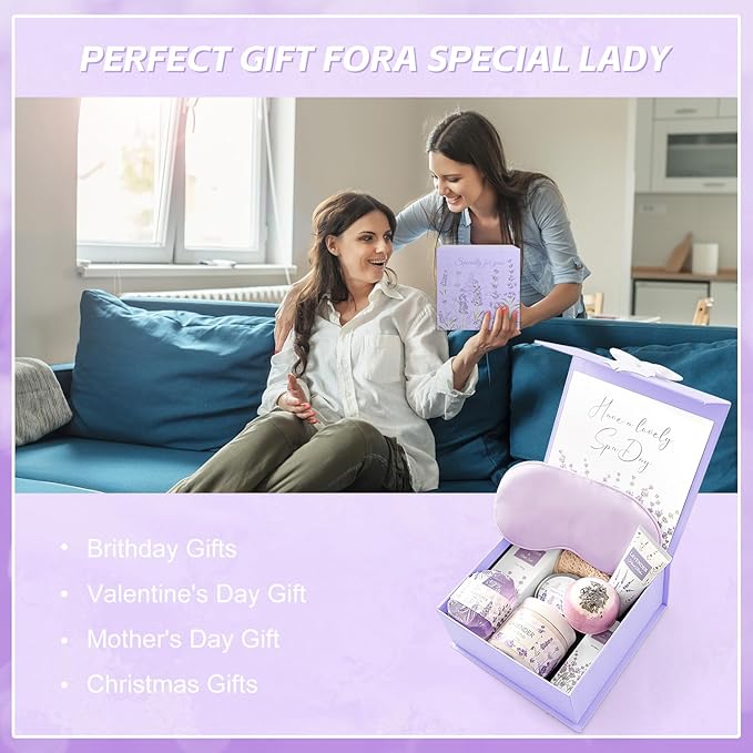 Lavender Spa Gifts Set, 11 Pcs Bath Gift Set for Women, Relaxing Spa Gifts, Home Spa Products, Birthday Gifts for Women Valentine's Day - Bloomnest