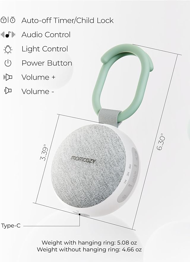 Momcozy Portable Sound Machine with Night Light, White Noise Sound Machine for Baby, 20 Soothing Sounds, Sound Therapy, Long-Lasting Power, Timer, Clips on Stroller, Baby Shower Gifts - Bloomnest