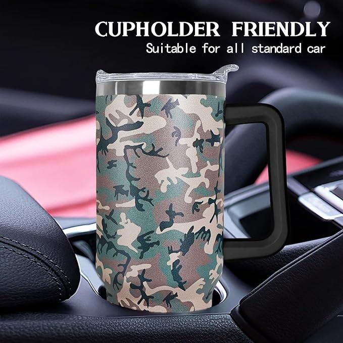 Ceovfoi 40 oz Camo Tumbler with Handle Lid and Straw, Hunting Gifts for Men Women,Camo Tumbler Travel Coffee Cup Mug Water Botter - Bloomnest