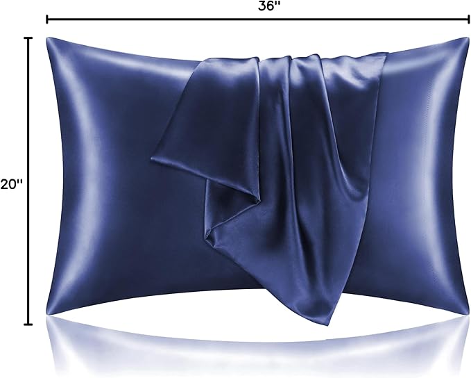 BEDELITE Satin Pillowcase for Hair and Skin, Super Soft and Cooling Similar to Silk Pillow Cases 2 Pack with Envelope Closure, Gift for Women Men(20"x36" King Size, Navy) - Bloomnest