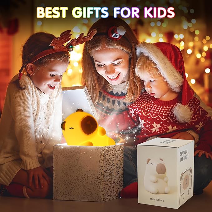 Night Light for Kids, 7 Color Changing BPA-Free Silicone Lamp with Touch Control, Eye Protection, Rechargeable Battery, Soft & Safe Nursery Lamp for Boys & Girls (Turtle Backpack Capybara) - Bloomnest