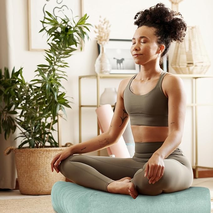 Sage Green Square Floor Pillow Meditation Cushions, Large Floor Sitting 22"x22"x4.6", Tufted Cushions for Yoga Living Room Tatami Home Decor 1 Pack - Bloomnest