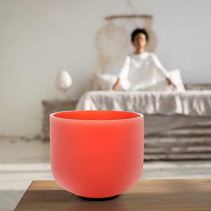 TOPFUND 440 Hz Orange D# Note Crystal Singing Bowl Navel Chakra 10 inch with Heavy Duty Carrying Case and Suede Mallet - Bloomnest