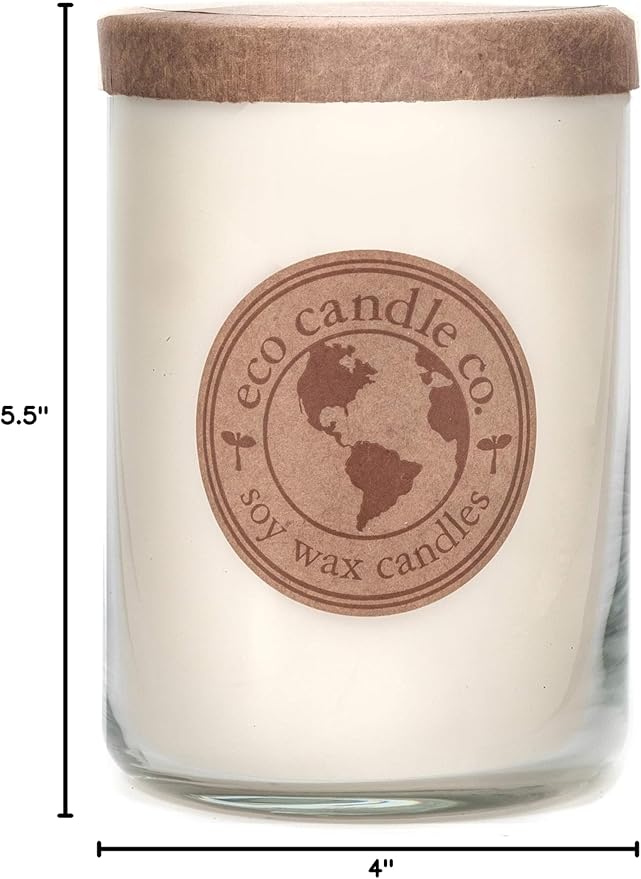 ECO CANDLE CO. Recycled Candle, White Tea & Ginger, 26 oz. - Scents of White Tea, Spices, Citrus, Jasmine, & Ginger - 100% Soy Wax, No Lead, Kraft Paper Label & Lid, Hand Poured, Midwest Soybeans - Bloomnest