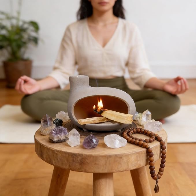 Handmade Grey Palo Santo Holder – Elegant Incense Chimney for Palo Santo, Sage & Cones – Idealt Gifts for Stress Relief, Energy Cleansing, Yoga, Meditation, Zen, Altar Decor & Aromatherapy MOUGIGI