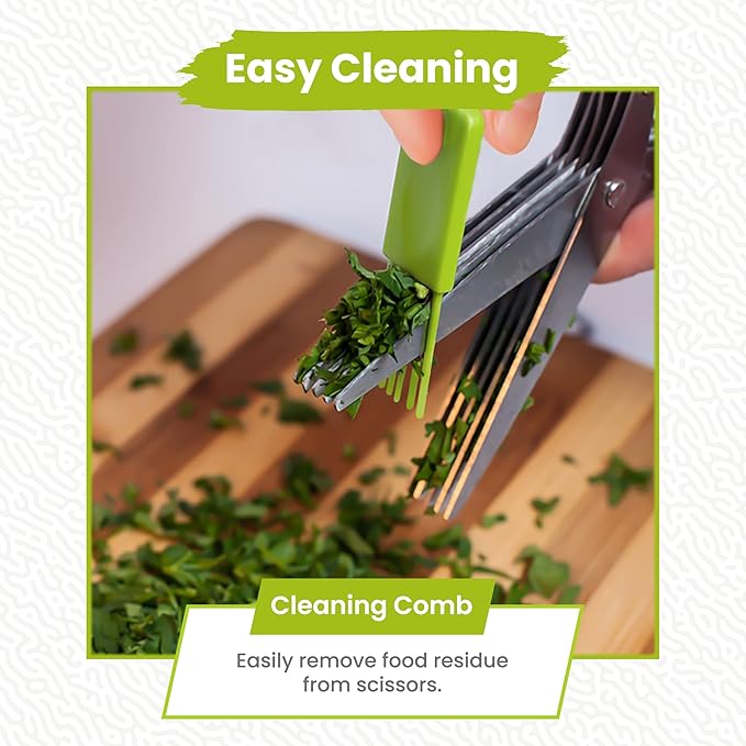 5-Blade Stainless Steel Herb Scissors Set with Vegetable Peeler, Shredder & Cleaning Comb โ Multi-Use Herb Stripper for Chopping, Slicing, Shredding Kale and Fresh Herbs - Bloomnest