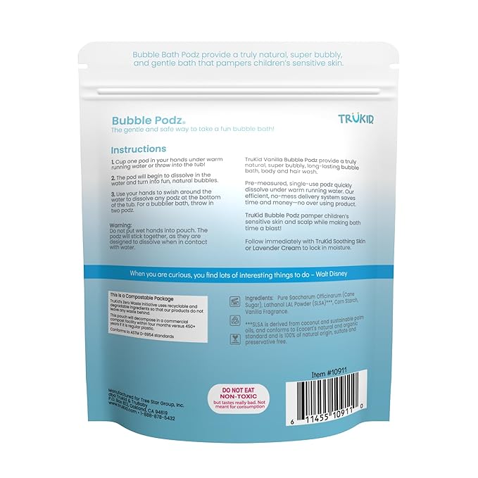 TruKid Bubble Podz Bubble Bath for Kids, Toddlers, & Babies, Tear Free Gentle & Refreshing Bath Bomb for Sensitive Skin with Natural Moisturizers, Non-Toxic, pH Balanced, Vanilla Scent (60 Podz) - Bloomnest
