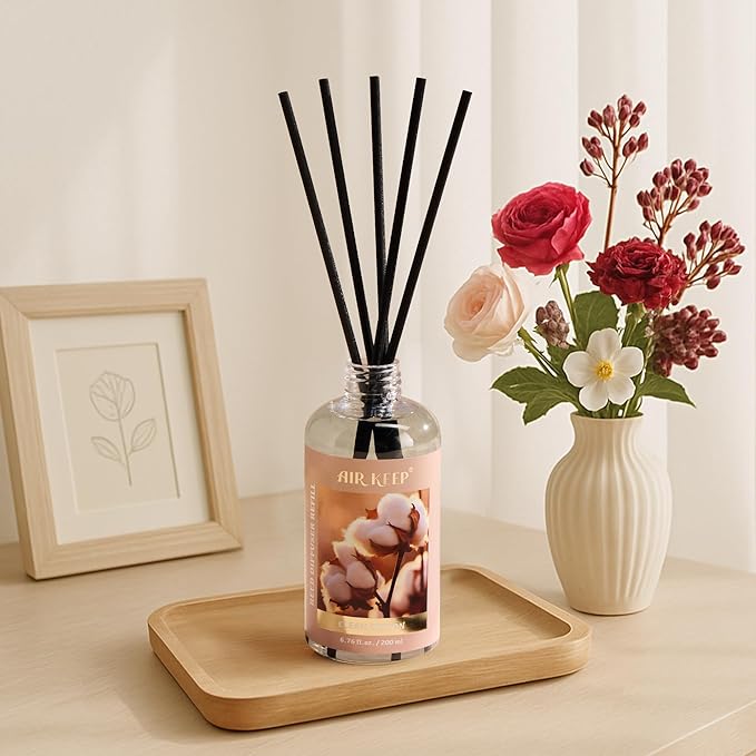 Airkeep Reed Diffuser Oil Refill with Diffuser Sticks, 6.76 Fl Oz(200ml) Clean Cotton Scented Oils, Aroma Therapy, Home Fragrance & Air Freshener, Office Décor, Decoration - Bloomnest