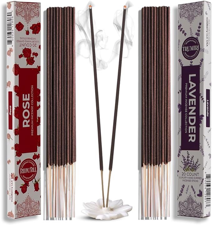 Trumiri Incense Sticks - Combo Pack of 40 Insence-Sticks - 20 Rose + 20 Lavender - Insenses - Insents - Incents - Inscense - Incence - Incienso - All Natural Incense Sticks TRUMIRI