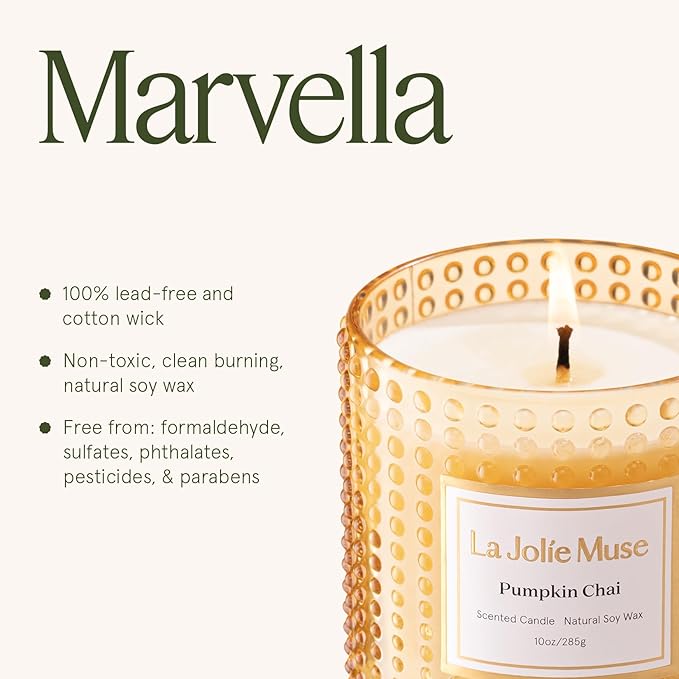 LA JOLIE MUSE Pumpkin Chai Candle| Spicy Chai & Vanilla | 10 oz Soy Wax Candle | 55 Hours Clean Burn | Elegant Home Décor & Hosting Gift - Bloomnest