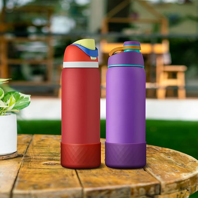 2PCS Silicone Water Bottle Boot for Owala 24oz 32oz 40oz, Anti-Slip Protective Sleeve Bottom Bumper Protector for FreeSip, Twist, and Flip Stainless Steel Water Bottles Alwenid
