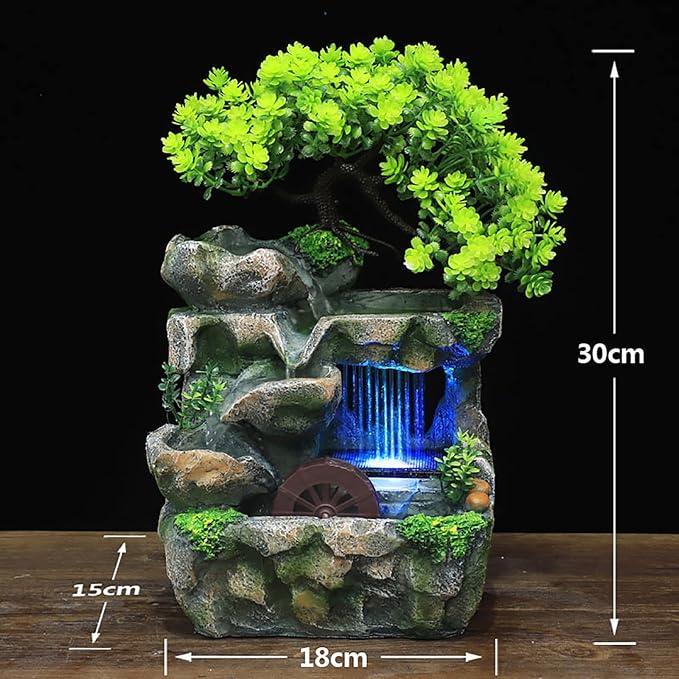 Tabletop Fountain Rockery, Small Waterfall Water Fountains Indoor, Mini Desktop Waterfall with Water Pump Atomizer for Home Office Bedroom Desk Decoration