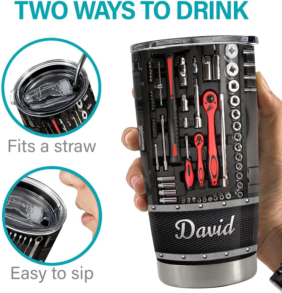 SANDJEST Personalized Mechanic Tumbler Metallic Style 20oz 30oz Tumbler with Lid Gift for Men Husband Dad on Father's Day Birthday