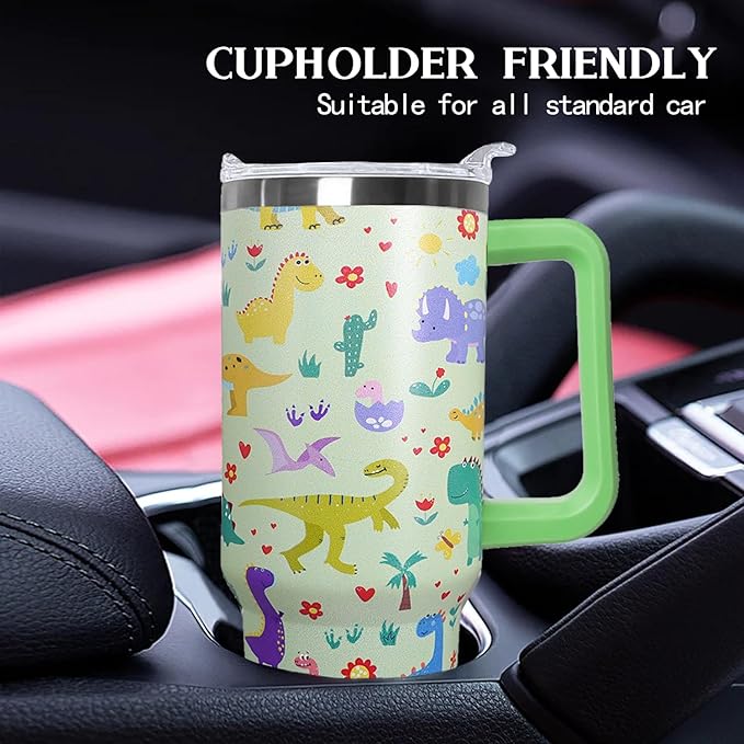 Stainless Steel Dinosaur Tumbler - 40 oz, Coffee Travel Mug with Lid and Straw, Perfect Dinosaur Gifts for Women - Bloomnest