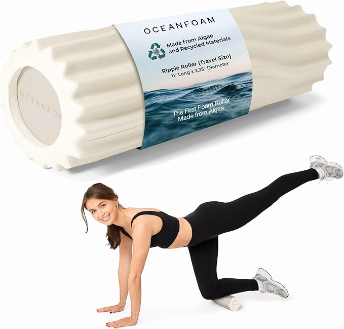 Oceanfoam Tidal Roller - Natural - Muscle Massage Foam Roller for Back Pain & Stretching - Firm and Ergonomic Wide Wave Textured - Yoga, Athletics, & Wellness - Full Size, 20" x 5" - Bloomnest