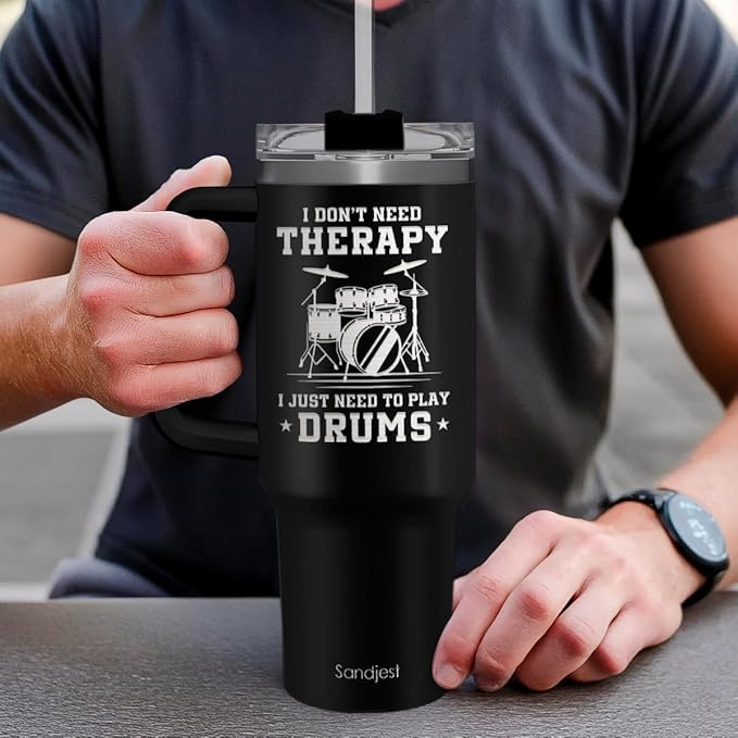 SANDJEST Drummer Gifts for Men, 40oz Stainless Steel Insulated Coffee Tumbler with Lid & Straw, Travel Mug Cup Gift for Drummers, Christmas Birthday - Bloomnest
