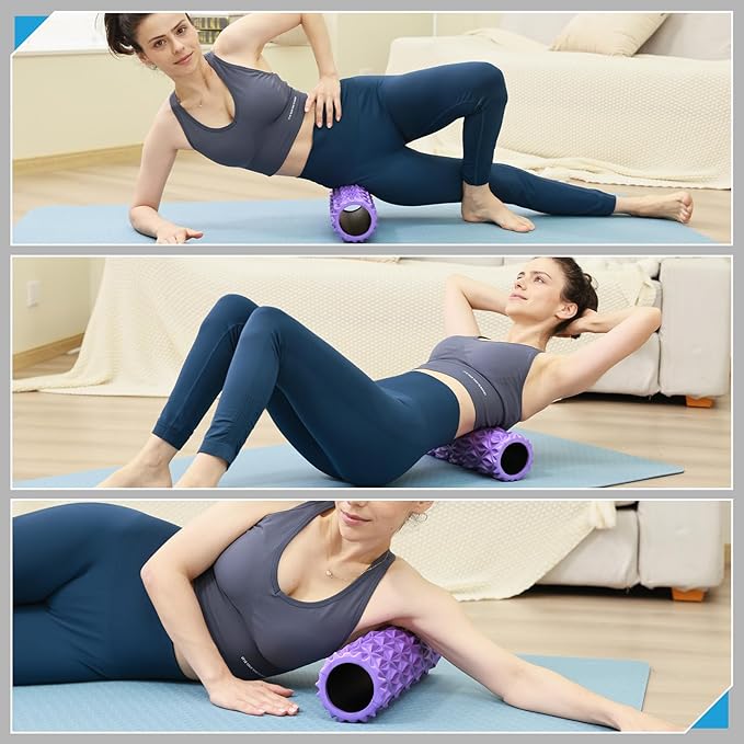 Foam Roller - 15 inch Deep Tissue Massager for Muscle Massage, Myofascial Trigger Point Release, Exercise, Yoga, Pilates & Stretching(Purple) - Bloomnest