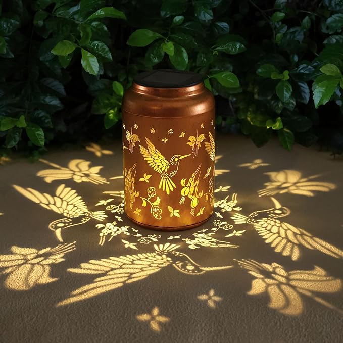Solar Lanterns Outdoor Waterproof Hummingbird Hanging Solar Lights,Hollowed Metal Lantern Light Decorative for Garden,Patio,Yard,Lawn,Front,Porch Decor Gifts for Women Men Mom 2pack - Bloomnest