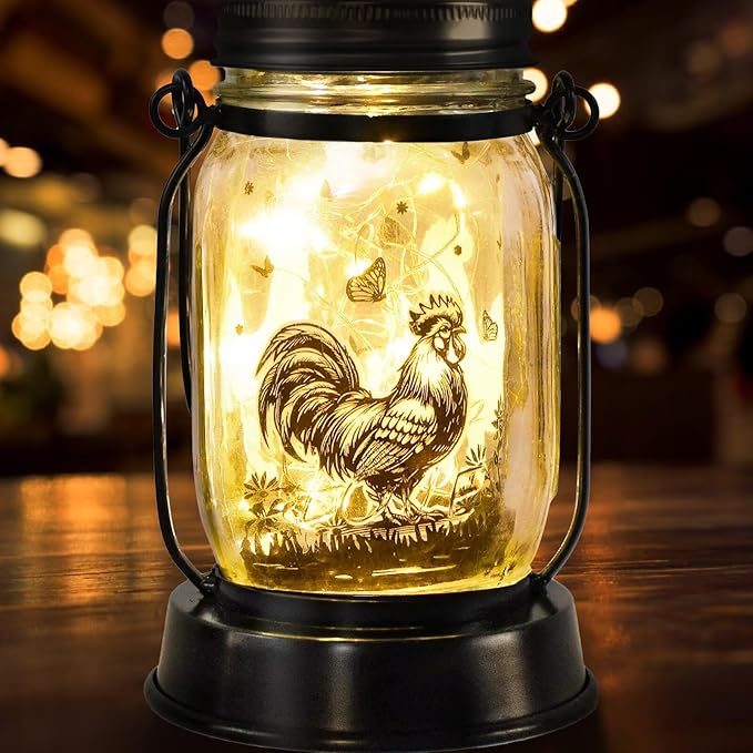 Chicken Gifts for Women/Men Cock Lovers Solar Lantern Mom Birthday, Mothers Day, Christmas Gifts, Solar Garden Decoration Outside for Yard, Patio,Backyard,Porch, Torches - Bloomnest