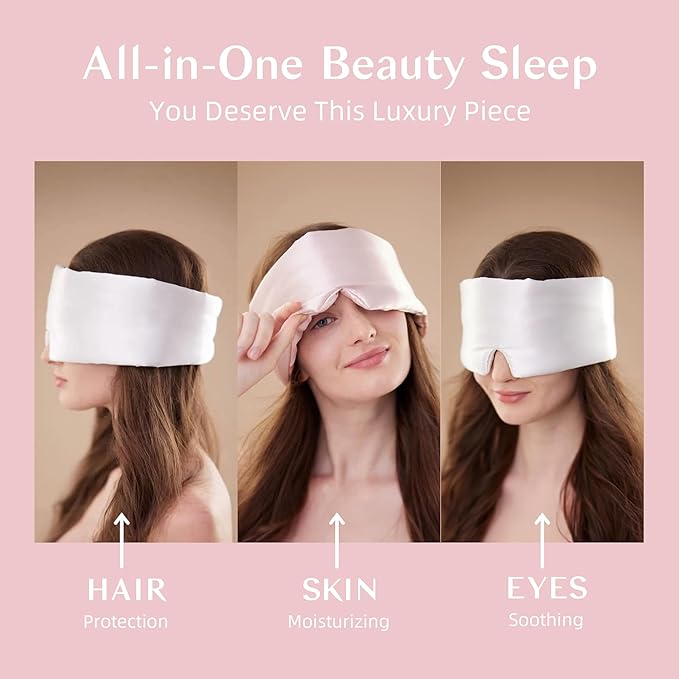 Silk Sleep Mask for Women and Men, Side Sleeper, 22 Momme Pure Mulberry Silk Total Blackout 100% Mulberry Eye Mask with Adjustable Headband Full Size, Eye Masks for Sleeping and Travel - Bloomnest