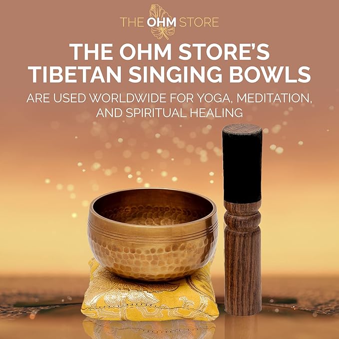 Tibetan Singing Bowl Set with Healing Mantra Engravings — Yoni Meditation Sound Bowl Handcrafted in Nepal — Yoga, Chakra Healing, Stress Relief, Mindfulness