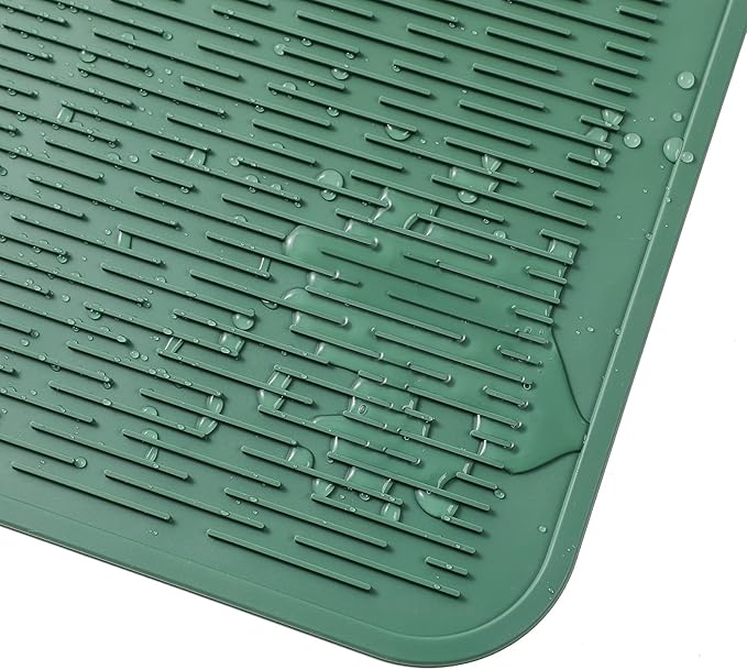 Silicone Dish Drying Mat for Multiple Usage,Easy clean,Eco-friendly,Heat-resistant Silicone Mat for Kitchen Counter or Sink,Refrigerator or Drawer Liner Green 2XL 24 inches x 18 inches - Bloomnest