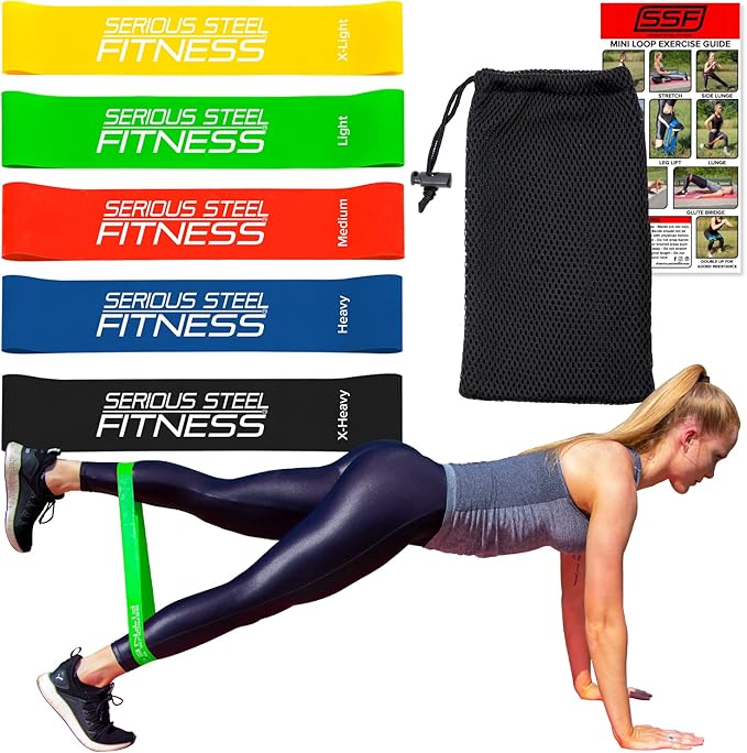 Serious Steel Fitness Mini Resistance Loop Bands | Rehab and Prehab Stretch Bands | 12" Exercise Workout Bands (Sets of 5 Pack and Sets of 10 Pack Trainer Options Available!) - Bloomnest